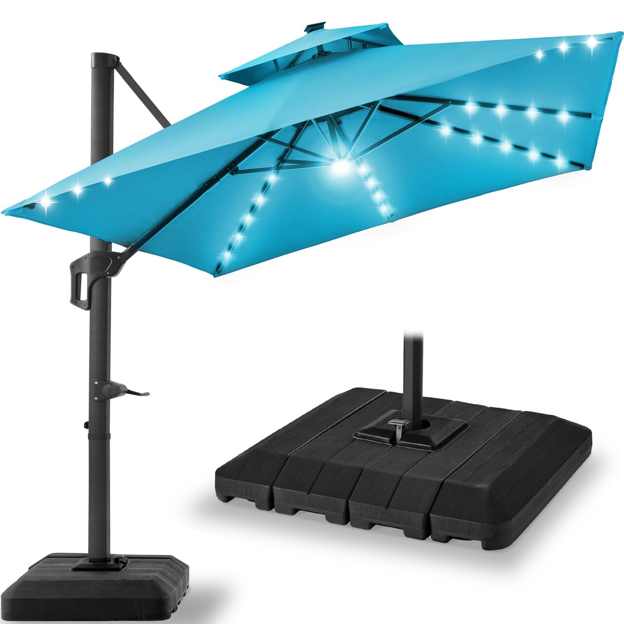 Best Choice Products 9x12ft 2-Tier Square Outdoor Solar LED Cantilever Umbrella w/ 360-Rotating Base –